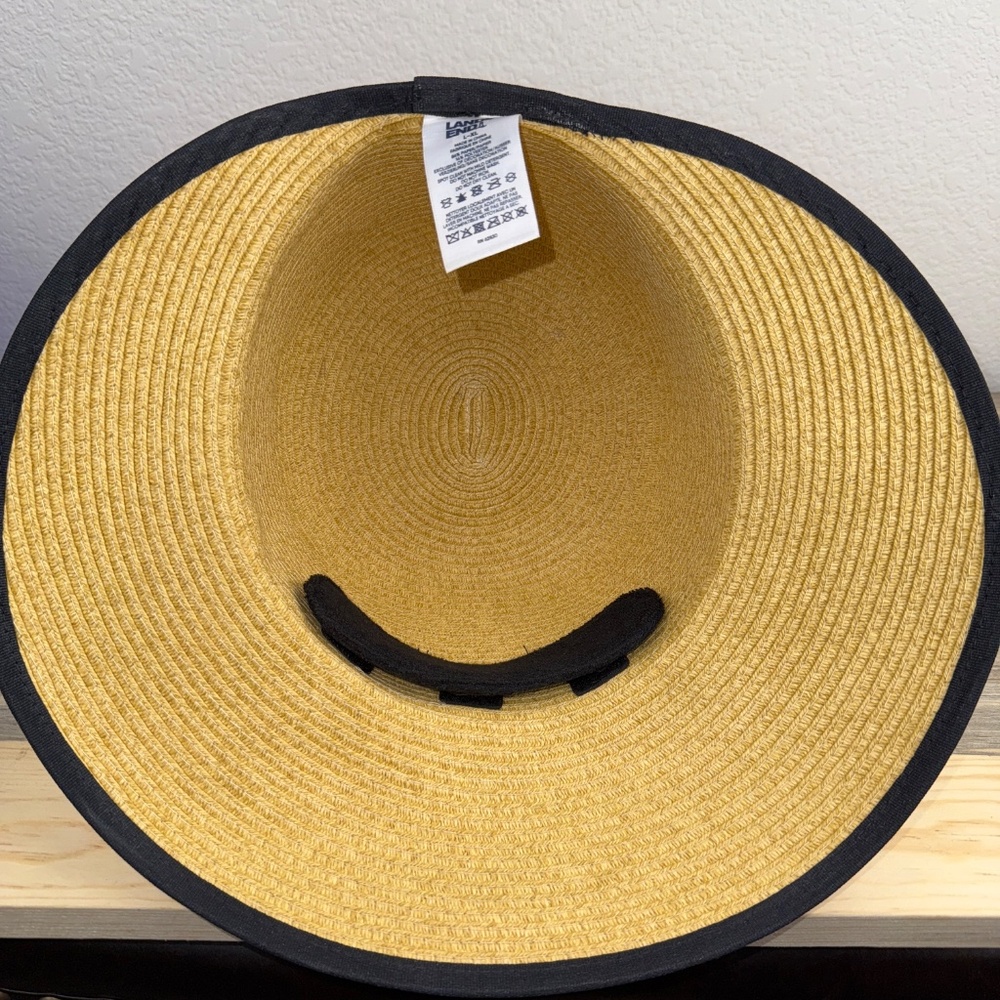 Lands' End Face Saver Lay-Back Straw Hat Natural with Black Trim Size L/XL - Picture 8 of 11